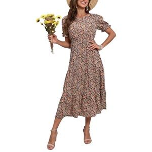 Gracerelle Chic Floral Midi Dress With Cute Button Detail